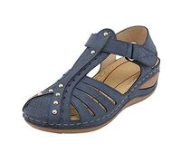 Sandals Wedges Chunky For Women Wide Fit Women Summer Solid Casual Round Toe Comfortable Beach Shoes Sandals Green For Size 6 Glitter 8 (Blue 7)