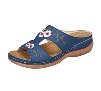 Sandals Wedges Footwear For Women Lightweight Open Toe Slides Summer Beach Holiday Platform Slippers With Floral Embroidery Beige Dark Blue