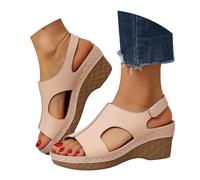 Sandals with Wedge Heel for Women, Summer Shoes, Non-Slip Slingback Sandals, Comfortable Roman Sandals, Breathable Hiking Sandals with Soft Footbed, Women's Sandals, Open Toe, Casual Shoes, beige, 8