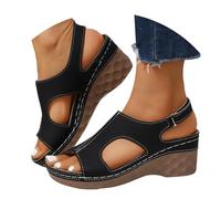 Sandals with Wedge Heel for Women, Summer Shoes, Non-Slip Slingback Sandals, Comfortable Roman Sandals, Breathable Hiking Sandals with Soft Footbed, Women's Sandals, Open Toe, Casual Shoes, black, 4