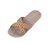Sandals Women Cross Strap Linen Slippers Lightweight Open Toe Slides Woveneffect Flat Woven Shoes Loungewear Summer Patterned Yellow