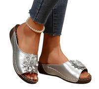 Sandals Women, Flat Sandals For Women Woman Shoes Sandals Summer Soft Ladies Slides Women's Wedge Outdoor Slipper Footwear Female(Silver,43)