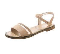 Sandals Women One Word Belt Summer Shoes for Uk Girls Flat Buckle Strap Casual Fashion Slippers Beach (Khaki, 6)