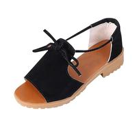 Sandals Women Open Toe Thick Bottom Breathable Versatile Mid Heel Summer Shoes for Uk Casual Strappy (Black, 5.5)