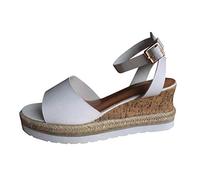 Sandals Women Retro Fashion Open Toe Ankle Platform Wedges Shoes Pink Size: 10 UK