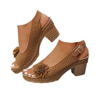 Sandals Women Sandals Women Comfortable Sandals, Women's Summer Adjustable Ankle Strap Peep Toe Wedge Style Elegant Minimalist Party Breathable Non-Slip Modern Classic, brown, 7 UK