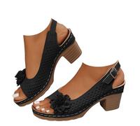 Sandals Women Sandals Women Comfortable Sandals, Women's Summer Adjustable Ankle Strap Peep Toe Wedge Style Elegant Minimalist Party Breathable Non-Slip Modern Classic, Black/White, 6 UK