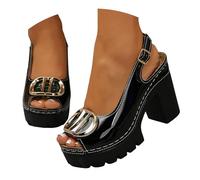 Sandals Women Sandals Women Summer Sandals Comfortable High Sole Adjustable Ankle Strap Minimalist Resistant Versatile High Wedge Classic for Dining on Terrace Fashion Trend, Black/White, 9.5 UK
