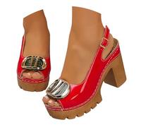 Sandals Women Sandals Women Summer Sandals Comfortable High Sole Adjustable Ankle Strap Minimalist Resistant Versatile High Wedge Classic for Dining on Terrace Fashion Trend, red, 5 UK