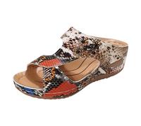 Sandals Women Summer Comfortable Thick Sole Wedge Heel Open Toe Breathable Slip On Comfortable Flowers Serpentine Print Shoes Women Carina Evening Shoes Women Sandals Summer, multicoloured, 8.5 UK
