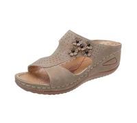 Sandals Women Summer Comfortable Thick Sole Wedge Heel Open Toe Breathable Slip On Comfortable Flowers Serpentine Print Shoes Women Carina Evening Shoes Women Sandals Summer, khaki, 8.5 UK