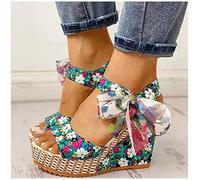 Sandals Women Summer Fashion Sandals Beach Boho Floral Wedge Sandals Ankle Strap Platform Gladiator Shoes Woman High Heels Sandal