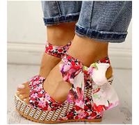 Sandals Women Summer Fashion Sandals Beach Boho Floral Wedge Sandals Ankle Strap Platform Gladiator Shoes Woman High Heels Sandal