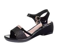 Sandals Women's Black Patent Lightweight with Heel Sandals Adjustable Ankle Straps Heel Shoes Large Size Open Toe High Shoes Platform Comfortable Outdoor Sandals Non-Slip Dance Boots, black, 4 UK