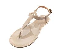 Sandals Women's Comfortable Sandals Leisure Toe Separator Elastic Band Slingback Lightweight Beach Sandals Summer Elegant Boho Flat Flip Flops T-Strap Summer Shoes Soft Soles, beige, 8.5 UK