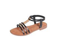 Sandals Women's Comfortable Stylish and Versatile Sandals Crossed Metallic Straps Wide Feet Slippers Summer Outdoor Shoes Soft Flat Casual Open Slippers Walking Shoes, black, 10 UK