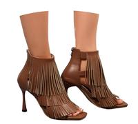 Sandals Women's Elegant High Heels Suede Tassel Peep Toe Boho Beach Shoes for Leisure Airy Summer Sandals High-Heeled Toe Models Summer Heel Shoes with Zip, brown, 7 UK