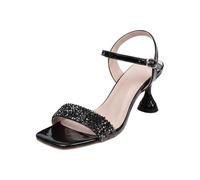 Sandals Women's Elegant Thin Heel Glitter Open Toe Lightweight Summer Party Evening Elegant Street Shoes Comfortable Summer Shoes Casual Shoes Ideal for Holidays Beach and Everyday Use, black, 4 UK