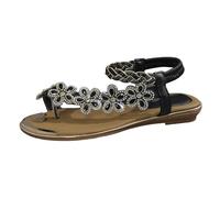 Sandals Women's Flat Comfortable Summer Sandals Women's Open Toe Flower Decoration One Foot Stirrup with Drill Casual Comfortable Flat Wedge Sandals Trekking Sandals, black, 8.5 UK