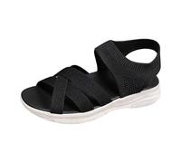 Sandals Women's Flat Sports Sandals Women's Summer Leisure Sandals Comfortable Running Shoes Cross Strap Beach Sandals Breathable Sandals Soft Soles Barefoot Shoes Mesh Outdoor Sandals, black, 4 UK