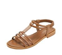 Sandals Womens Flat Wide Fit Lightweight Soft Elastic Slip on Open Toe Sandal Ladies Bohemian Beach Sandals Size 2.5-7.5 UK (3,Brown)