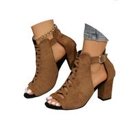 Sandals Women's Hollow Knitted Fabric Roman Sandals PU Breathable Ankle Strap Platform Peep Toe Sandals Sexy Chunky Casual Fashion Platform Sandals Summer Shoes, brown, 5 UK