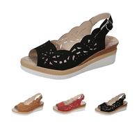 Sandals Women's Hollow Ortopedic Shoes Comfortable Platform Summer Shoes Cushion Buckle Open Toe Beach Shoes Fashion Versatile Fish Mouth Sandals Breathable Lightweight Outdoor Sandals, black, 38 EU