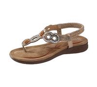 Sandals Women's Leisure Flat Sandals with Rhinestone Beads Bohemia Beach Shoes Casual Ankle Elastic Flip Flops Elegant Flat Glitter Summer Rhinestone Shoes Leisure Toe Separator with Soft Footbed