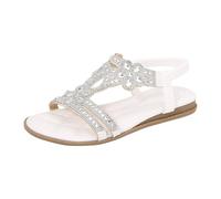 Sandals Women's Leisure Flat Sandals with Rhinestone Beads Bohemia Beach Shoes Casual Ankle Elastic Flip Flops Elegant Flat Glitter Summer Rhinestone Shoes Leisure Toe Separator with Soft Footbed