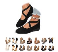 Sandals, Women's Low Wedge Ballet Flats Pumps Fashion Summer Comfortable Slip on Flat Shoes Pointed Toe Elastic Crisscross Strap Ballerina Wide Fit Ladies Formal Casual Loafers Dress Shoe