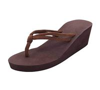 Sandals Women's Plain Non-Slip Feet Flip Flops High-Heeled Wedges Beach Yellow Size: 6 UK