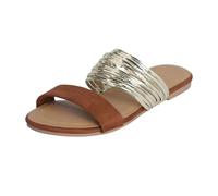 Sandals Women's Sandals Comfortable Mules Summer Women's Shoes Flat Sandals Fashionable Golden Silk Slippers Comfortable Beach Sandals with One Foot, brown, 9 UK