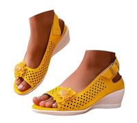 Sandals Women's Slingback Platform Wedge Sandals Fish Mouth Design Casual Shoes Hollow Out Breathable Sandals Thick Sole Non-Slip Wedge Heel Sandals with Comfort Footbed Platform Shoes, yellow, 8 UK