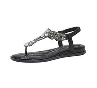 Sandals Women's Summer Bohemian T-Strap Women's Sandals Soft Soles Summer Shoes Glitter Flip Flops Elastic Band Slingback Girls Elegant Flat Glitter Beach Shoes, O Black, 5 UK