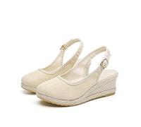 Sandals Women's Summer Buckle Espadrille Platform Wedge Sandals Fashion Versatile Braided Linen Breathable Shoes Closed Round Toe Slingback Casual Sandals for Ladies UK