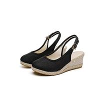 Sandals Women's Summer Buckle Espadrille Platform Wedge Sandals Fashion Versatile Braided Linen Breathable Shoes Closed Round Toe Slingback Casual Sandals for Ladies UK