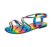 Sandals Women's Summer Colourful Shiny Flat Beach Large Size Clip Toe Slipper Sandals Wedge Heel Sandals Women Black, multicoloured, 5 UK