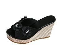 Sandals Women's Summer Comfortable Floral Decorations, Casual Toe Sandals with High Heel, Perfect for the Beach, Women's Shoes, High, Orthopaedic Toe Separator Sandals Women 2026, black, 8 UK