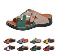 Sandals Women's Summer Comfortable Foot Bed Slippers Breathable Slippers Two-Tone Slippers Slip On Orthopaedic Shoes Wedge Heel Mules Women's Wide H Beach Sandals for Mother's Day, khaki, 9 UK