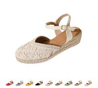 Sandals Women's Summer Comfortable Front Closed Wedge Sandals Women's Summer Pumps Buckle Strap Sandals Vintage Leisure Sandals Hollow Out Breathable Trekking Sandals Non-Slip Straw Sandals, Rose Gold
