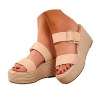 Sandals Women's Summer Comfortable Straw Fabric with Platform Double Wedge Heel, Open Toe, Retro Style, Casual Outdoor Sandals Women, Orthopaedic Elegant Cool Sandals with Footbed Sandals Comfortable