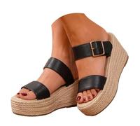 Sandals Women's Summer Comfortable Straw Fabric with Platform Double Wedge Heel, Open Toe, Retro Style, Casual Outdoor Sandals Women, Orthopaedic Elegant Cool Sandals with Footbed Sandals Comfortable