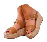 Sandals Women's Summer Comfortable Straw Fabric with Platform Double Wedge Heel, Open Toe, Retro Style, Casual Outdoor Sandals Women, Orthopaedic Elegant Cool Sandals with Footbed Sandals Comfortable