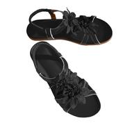 Sandals Women's Summer Comfortable with Footbed Elegant Boho Casual Sandals with Flower Decoration Soft Orthopaedic Sandals Flat Cool Summer Shoes Open Flip Flops Classic Beach Shoes, A3 Black, 10 UK