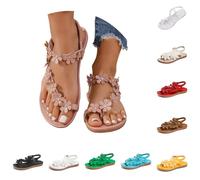 Sandals Women's Summer Comfortable with Footbed Elegant Boho Casual Toe Separator with Flower Decoration Soft Orthopaedic Sandals Flat Cool Summer Shoes Open Flip Flops Classic Beach Shoes, A1 Beige