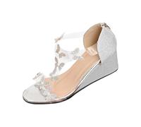 Sandals Women's Summer Comfortable Women's Sandals with Crystal Butterfly Motif in Plus Size for Women; New Summer with Round Toe and Wedge Heel Zip on the Wedge Sandals, silver, 5.5 UK