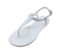 Sandals Women's Summer Elegant Boho Flat Flip Flops T-Strap Summer Shoes Soft Soles Comfortable Sandals Leisure Toe Separator Elastic Strap Slingback Lightweight Beach Sandals, White, 8 UK