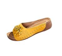 Sandals Women's Summer Elegant Slippers Comfortable Wedge Sandals Flowers Beach Sandals Summer Shoes 2025 Orthofit Slippers Slippers Open Shoes Mules Platform Bohemian Casual Shoes, yellow, 10 UK