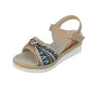 Sandals Women's Summer Flat Sandals Fashion Vintage Platform Knitted Sandals Super Comfortable Non-Slip Walking Shoes Soft Sole Buckle Peeptoe Sandals Breathable Beach Sandals, Green, 40 EU