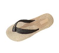 Sandals Women's Summer Flat Toe Separator Bamboo Rattan Flip Flops Sweat Cool Straw Sandals Bohemia Sandals Beach Summer Shoes Non-Slip Bathing Shoes Summer Slippers, black, 4